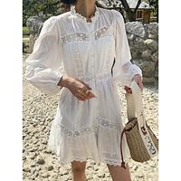 Women's White Dress Lace Dress Casual Dress Mini Dress Lace Patchwork Street Holiday Date Elegant Streetwear Stand Collar Long Sleeve Regular Fit Beige Color S M L Size Lightinthebox