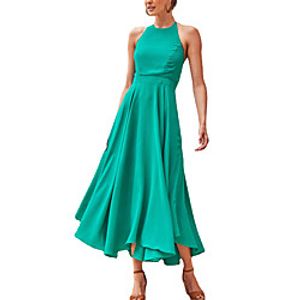 Women's Sundress Maxi long Dress Fuchsia Green Red Navy Blue Sleeveless Floral Solid Color Print Spring Summer Halter Neck Casual Holiday 2021 S M L XL miniinthebox