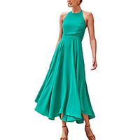 Women's Sundress Maxi long Dress Fuchsia Green Red Navy Blue Sleeveless Floral Solid Color Print Spring Summer Halter Neck Casual Holiday 2021 S M L XL miniinthebox - thumbnail