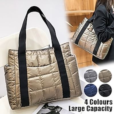 Women's Tote Shoulder Bag Gym Bag Nylon Outdoor Daily Travel Zipper Large Capacity Lightweight Solid Color Quilted Black Blue Brown miniinthebox