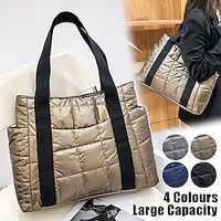 Women's Tote Shoulder Bag Gym Bag Nylon Outdoor Daily Travel Zipper Large Capacity Lightweight Solid Color Quilted Black Blue Brown miniinthebox