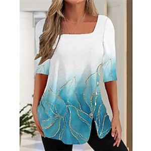 Women's Shirt Blouse Blue Graphic Print Short Sleeve Casual Daily Basic Square Neck Regular S Lightinthebox