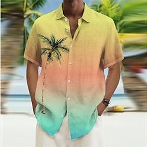 Men's Shirt Summer Hawaiian Shirt Gradient Coconut Tree Graphic Prints Turndown Orange Gray Outdoor Street Short Sleeves Print Clothing Apparel Fashion Streetwear Designer Casual miniinthebox