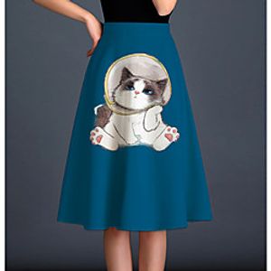 Women's Party Evening Festival Elegant Vintage Capris Skirts Animal Ruffle Print Blue Blushing Pink Brown miniinthebox
