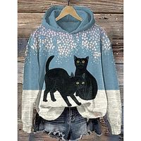 Women's Hoodie Sweatshirt Pullover Active Sportswear Print Blue Cat Casual Sports Hoodie Long Sleeve Top Micro-elastic Fall  Winter Lightinthebox - thumbnail