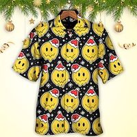 Christmas Pattern Artistic Abstract Men's Shirt Outdoor Christmas Street Fall Turndown Short Sleeve Yellow S M L Shirt Lightinthebox - thumbnail