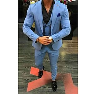 Light Blue Men's Wedding Prom Suits Solid Colored 3 Piece Fashion Business Plus Size Single Breasted Two-buttons 2023 miniinthebox