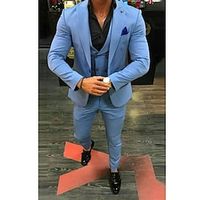 Light Blue Men's Wedding Prom Suits Solid Colored 3 Piece Fashion Business Plus Size Single Breasted Two-buttons 2023 miniinthebox