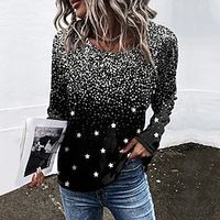 Women's T shirt Tee Green Black Blue Star Print Long Sleeve Daily Weekend Basic Round Neck Regular Painting S Lightinthebox - thumbnail