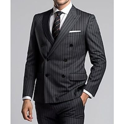 Dark Gray Men's Wedding Suits Striped 2 Piece Daily Plus Size Double Breasted Six-buttons 2023 miniinthebox