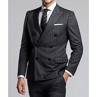 Dark Gray Men's Wedding Suits Striped 2 Piece Daily Plus Size Double Breasted Six-buttons 2023 miniinthebox - thumbnail