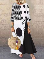 Round Neck Casual Loose Polka Dot Print Long Sleeve Maxi Dress