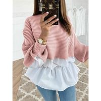 Women's Pullover Sweater Jumper Jumper Ribbed Knit Patchwork Solid Color Crew Neck Stylish Casual Daily Going out Fall Winter Pink Gray S M L Lightinthebox - thumbnail