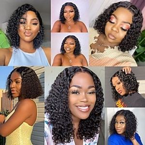 150% Density Curly Human hair Wigs for Black Women Brazilian Human Hair Glueless wig Short Curly Human Hair Wigs for Women Natural Black Wig with Middle Part Lace Wig Lightinthebox