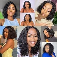 150% Density Curly Human hair Wigs for Black Women Brazilian Human Hair Glueless wig Short Curly Human Hair Wigs for Women Natural Black Wig with Middle Part Lace Wig Lightinthebox - thumbnail