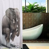 150*180cm Elephant Print Home Bathroom Waterproof Polyester Shower Curtain With Hooks