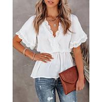 Shirt Blouse Women's Black White Plain Lace Flowing tunic Street Daily Fashion V Neck Regular Fit S Lightinthebox