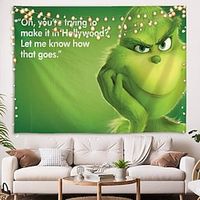 Christmas Grinch Holiday Party Wall Tapestry Art Decor Funny Photo Background Backdrop Blanket Hanging Home Bedroom Living Room Dorm Decoration Fireplace Stocking Gift Polyester miniinthebox - thumbnail