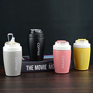 Fashion Double-Layer Vacuum Flask Simple 340ml Coffee Cup With Straw Lightinthebox