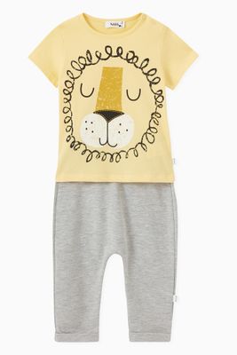 Badr Lion Print T-shirt & Sweatpants in Cotton Jersey