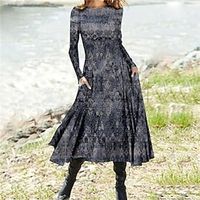 Women's Casual Dress Swing Dress Midi Dress Grey Long Sleeve Graphic Pocket Winter Fall Spring Crew Neck Fashion Daily Weekend 2022 S M L XL XXL 3XL miniinthebox - thumbnail