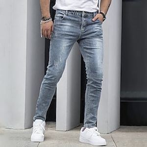 Men's Jeans Skinny Trousers Denim Pants Zipper Button Pocket Plain Comfort Breathable Outdoor Daily Going out Fashion Casual Dusty Blue Lightinthebox