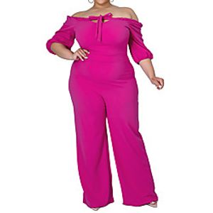 Women's Plus Size Jumpsuit Bow Solid Colored Half Sleeve Streetwear Fall Blushing Pink White Black L XL XXL 3XL 4XL Lightinthebox