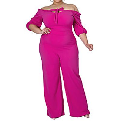 Women's Plus Size Jumpsuit Bow Solid Colored Half Sleeve Streetwear Fall Blushing Pink White Black L XL XXL 3XL 4XL Lightinthebox