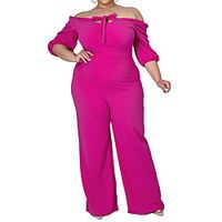 Women's Plus Size Jumpsuit Bow Solid Colored Half Sleeve Streetwear Fall Blushing Pink White Black L XL XXL 3XL 4XL Lightinthebox - thumbnail