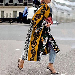 Women's Plus Size Coat Print Geometric Long Rolled collar Daily Fall Winter White Purple Red Big Size L XL XXL 3XL 4XL miniinthebox