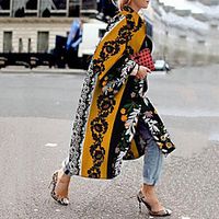 Women's Plus Size Coat Print Geometric Long Rolled collar Daily Fall Winter White Purple Red Big Size L XL XXL 3XL 4XL miniinthebox - thumbnail