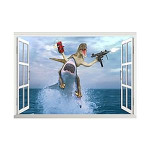 3D Fake Window Dinosaur Shark Sniper Home Children's Room Background Decoration Removable Stickers Wall Stickers for bedroom living room miniinthebox