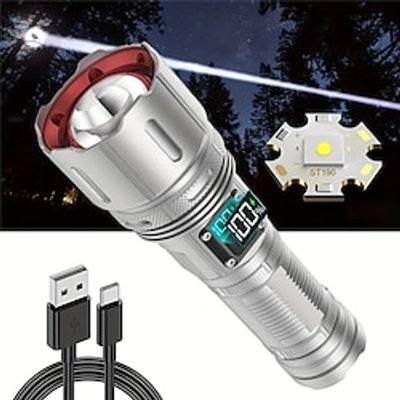 High Lumens Flashlight LED Rechargeable White Super Bright Tactical Flashlights 20000 Lumens Powerful 4 Modes Zoomable Superintense Beam Waterproof Flashlight For Home Outdoor Camping Hiking Lightinthebox