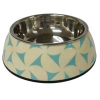 Nutrapet Applique Melamine Round Small Pet Bowl, Blue And Jasmine