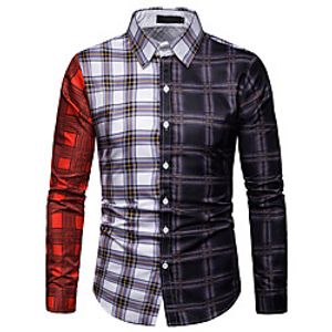 Men's Daily Shirt - Color Block / Plaid Print Classic Collar White / Long Sleeve / Spring / Fall miniinthebox