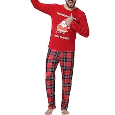Men's Christmas Pajamas Sleepwear Pajama Set Pajama Top and Pant 2 Pieces Plaid Elk Stylish Casual Comfort Home Christmas Daily Cotton Blend Comfort Soft Crew Neck Long Sleeve T shirt Tee Pant Lightinthebox