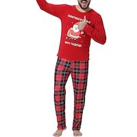 Men's Christmas Pajamas Sleepwear Pajama Set Pajama Top and Pant 2 Pieces Plaid Elk Stylish Casual Comfort Home Christmas Daily Cotton Blend Comfort Soft Crew Neck Long Sleeve T shirt Tee Pant Lightinthebox - thumbnail
