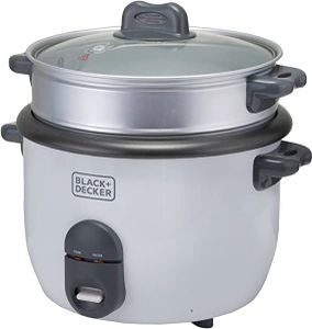 Black+Decker Rice Cooker Non Stick with Steamer 2 in 1, 1.8 L, 700 W, White - RC1860-B5