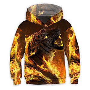 Kids Boys' Hoodie Long Sleeve Yellow 3D Print Tiger Animal Daily Indoor Outdoor Active Fashion Daily Sports 3-12 Years Lightinthebox