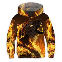 Kids Boys' Hoodie Long Sleeve Yellow 3D Print Tiger Animal Daily Indoor Outdoor Active Fashion Daily Sports 3-12 Years Lightinthebox - thumbnail