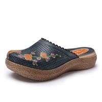 Socofy Original Breathable Flower Print Hollow Out Slippers Slip On Retro Sandals