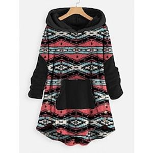 Women's Hoodie Sweatshirt Pullover Fleece Teddy Ethnic Fuzzy Front Pocket Print Pink Tribal Loose Fit Casual Sports Hoodie Long Sleeve Top Micro-elastic Fall  Winter Lightinthebox
