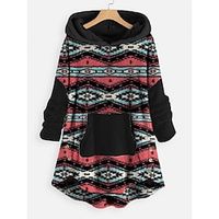 Women's Hoodie Sweatshirt Pullover Fleece Teddy Ethnic Fuzzy Front Pocket Print Pink Tribal Loose Fit Casual Sports Hoodie Long Sleeve Top Micro-elastic Fall  Winter Lightinthebox - thumbnail