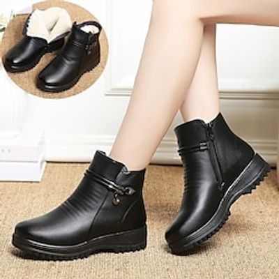 Women's Boots Snow Boots Soft Shoes Comfort Shoes Outdoor Daily Booties Ankle Boots Rhinestone Flat Heel Round Toe Plush Comfort Minimalism PU Zipper Solid Color Black Lightinthebox