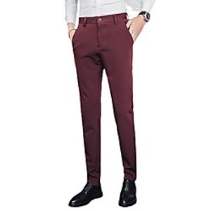 Men's Fashion Streetwear Chinos Trousers Pocket Pants Business Casual Solid Color Breathable Soft Mid Waist Wine Gray Navy Blue 32 33 34 36 38 Lightinthebox