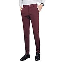 Men's Fashion Streetwear Chinos Trousers Pocket Pants Business Casual Solid Color Breathable Soft Mid Waist Wine Gray Navy Blue 32 33 34 36 38 Lightinthebox - thumbnail