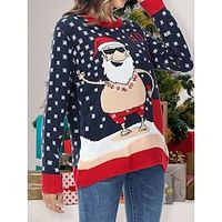 Women's Ugly Christmas Sweater Pullover Sweater Jumper Christmas Sweaters Crew Neck Ribbed Knit Acrylic Knitted Print Fall Winter Regular Outdoor Christmas Daily Fashion Casual Soft Long Sleeve Santa miniinthebox - thumbnail