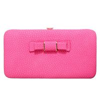 Women Elegant Stylish PU Leather Alloy Bowknot Zipper Long Wallet Phone Bags Card Holders