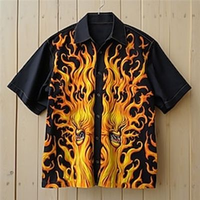 Flame Casual Men's Shirt Daily Wear Going out Weekend Autumn  Fall Turndown Short Sleeves Yellow, Red, Orange S, M, L 4-Way Stretch Fabric Shirt Lightinthebox