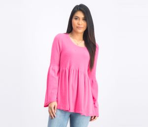 Womens Babydoll Bell Sleeve Sweater  Berry Punch
